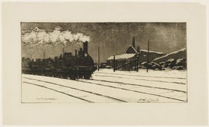 機関車、雪の効果、1888年頃（エッチングとアクアチント） 作： Henri Charles Guérard